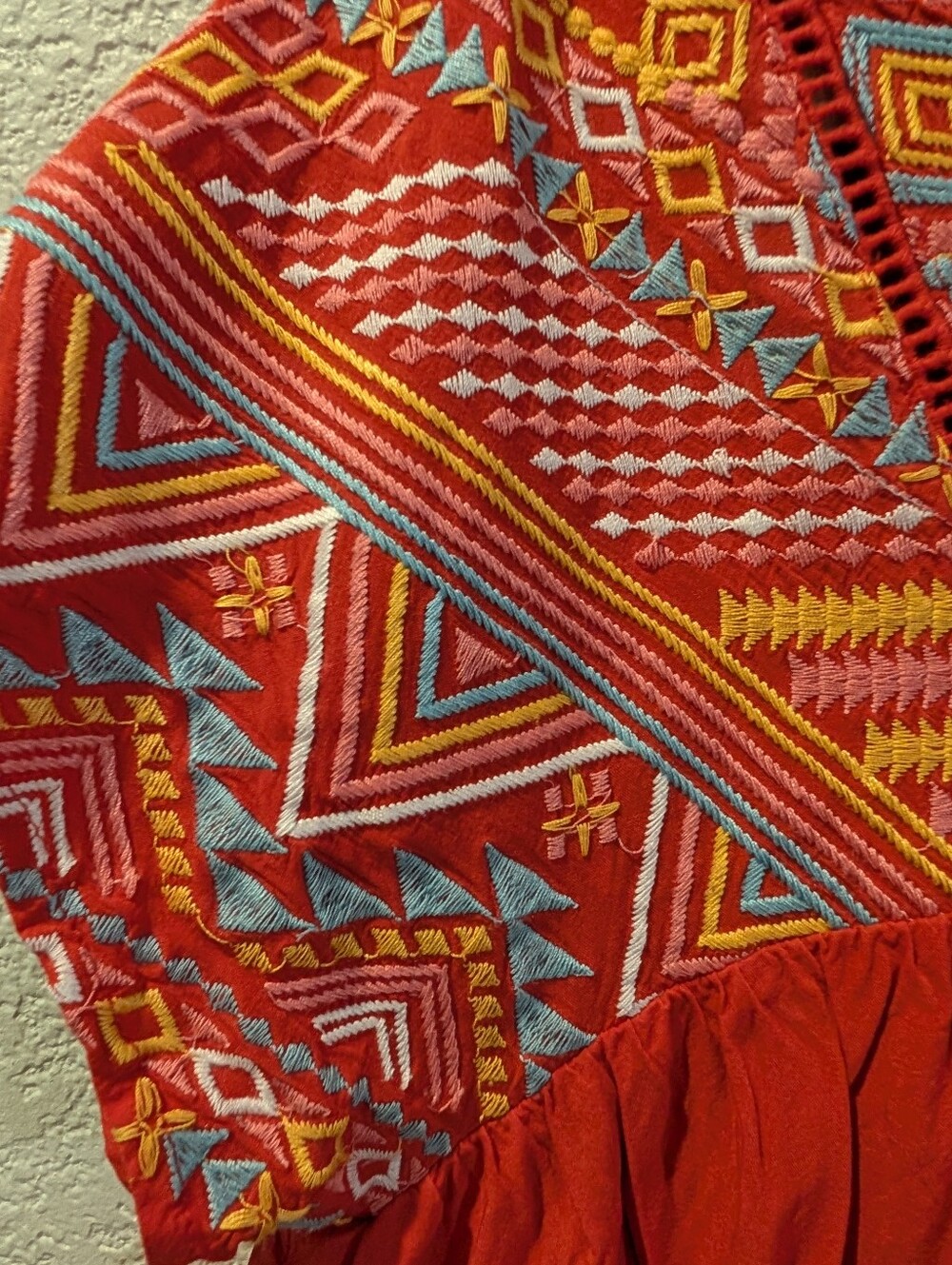 Savanna Jane Embroidered Boho Peasant Top Tassel Tie Medium - Picture 8 of 12